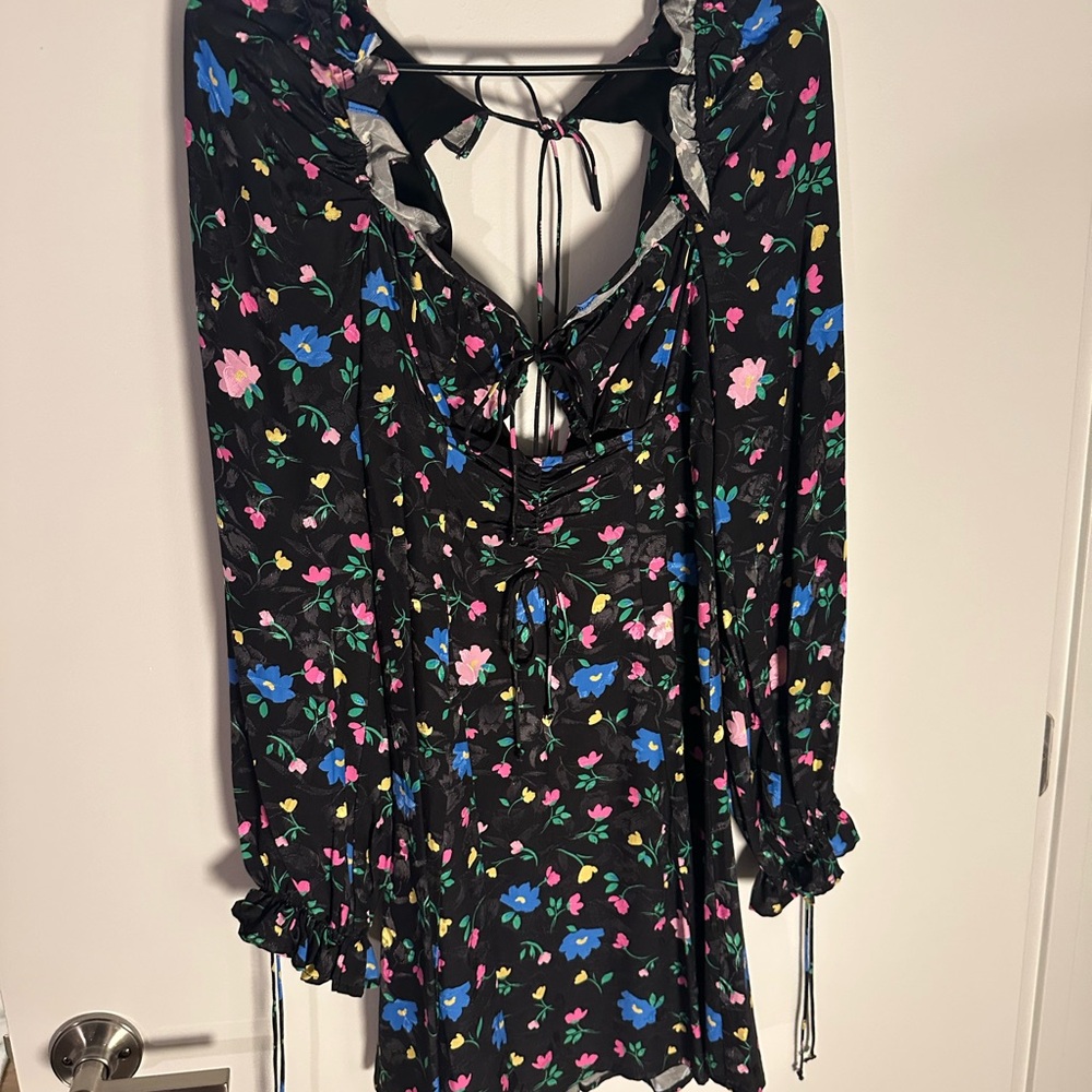 For Love And Lemons Black Dress with Multicolor Floral Design